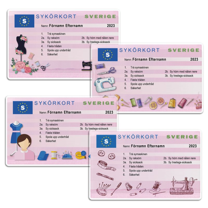 Symaskinskörkort för textilslöjden i skolan. Utan foto på elever. Officepaketet Microsoft Publisher